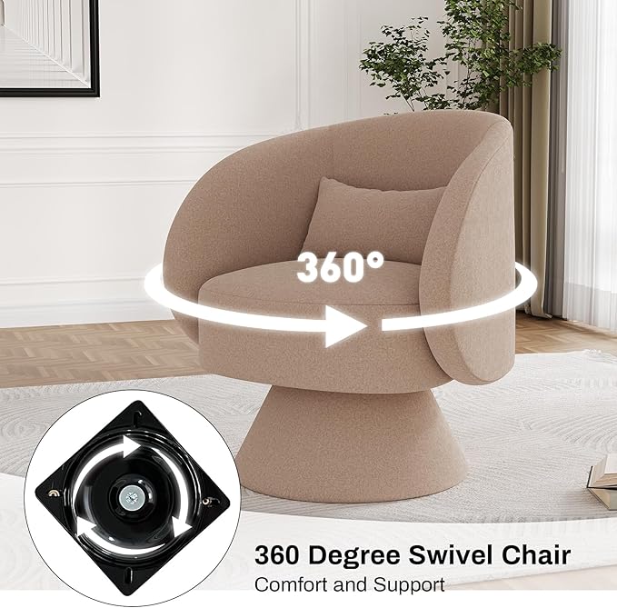 Swivel Barrel Chair Set of 2 Upholstered Swivel Cuddle Accent Chairs for Living Room Comfy 360 Degree Modern Small Round Armchair for Bedroom Office (Brown Chenille)