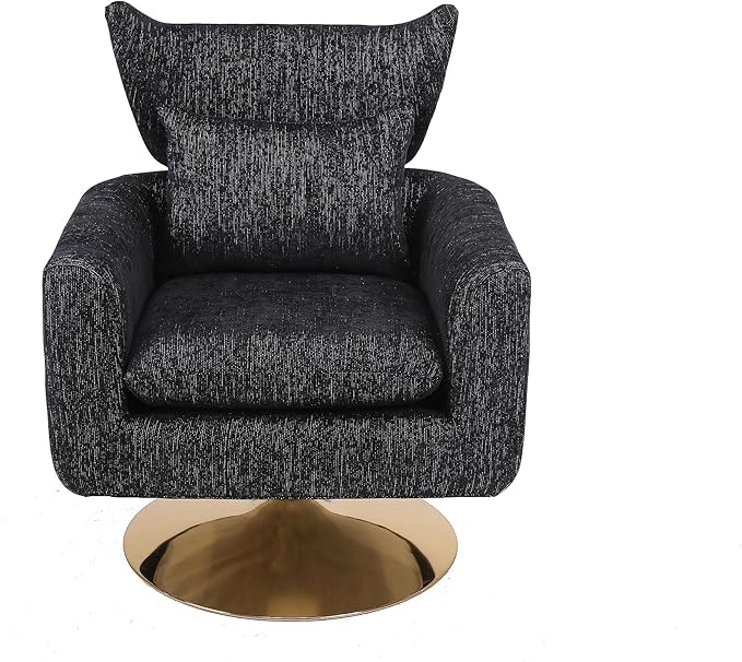 JOSHEN 360 Swivel Accent Chair IndoorModern Linen ArmchairComfortable Upholstered Lounge Chair with Metal Base for Living RoomApartmentOfficeBlack