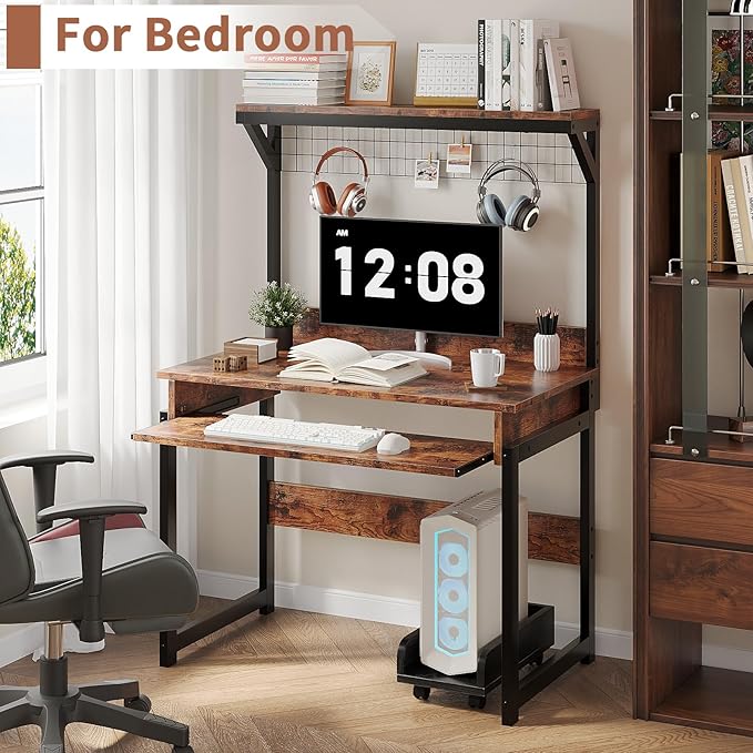 ALISENED 31.5 Small Computer Desk with Hutch Office Desk Study Table Writing Desk Workstation PC Table for Home Office Space Saving Design