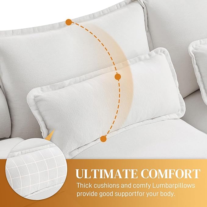 124 Oversized U Shaped Cloud Couch Modular Sectional Couches for Living Room Comfy Chenille Deep Seat Sofa Set with Double Chaise Lounge Storage Central Console Cup Holders USB Port Beige