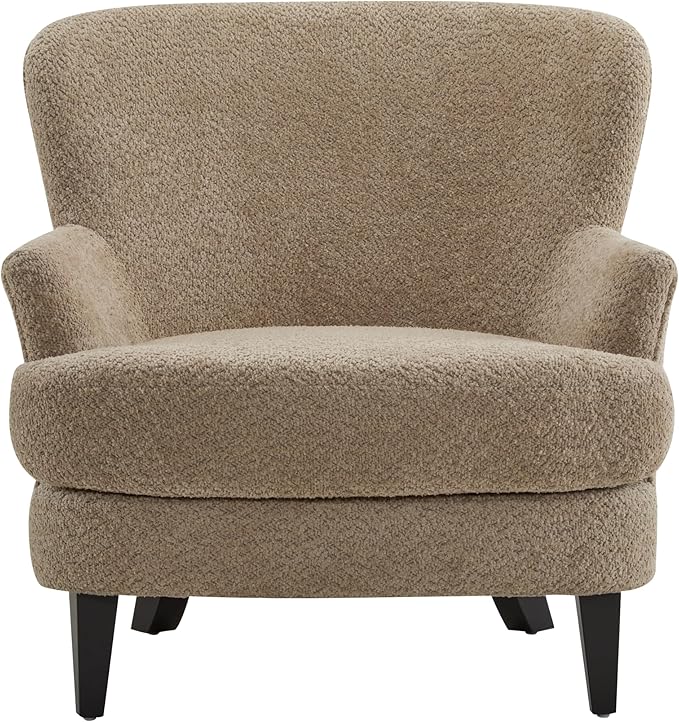 Christopher Knight Home Winnie Accent Chair and Ottoman Set Living Room/Bedroom Wooden Comfy Reading Chair with Footrest Stool Boucle Upholstered Wingback Single Sofa Brown