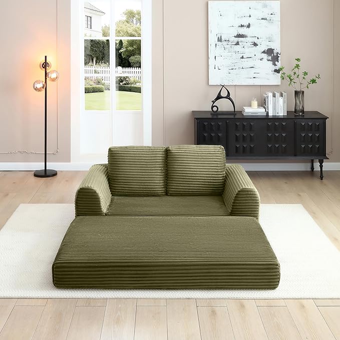 Foldable Boneless Love Seat Couches in a Box Modern Floor Foam Sleeper Sofa Bed 2-in-1 Convertible Cloud Sofa for Home Apartments Bedroom