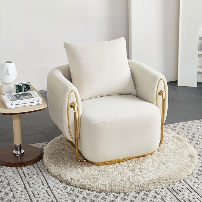 35.83'' W Luxury Modern Single ChairAccent ChairArm Chair for Living RoomBedroomWaiting RoomStainless Steel e and Base in Gold ColorUpholstered Soft Velvet Beige Color