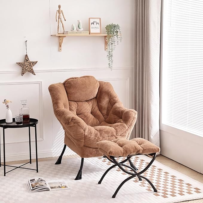 Tiita Lazy Chair with Ottoman Modern Large Accent Lounge Chair Leisure Sofa Armchair with Ottoman Reading Chair with Footrest for Bedroom Living Room Dorm Rooms Garden and Courtyard
