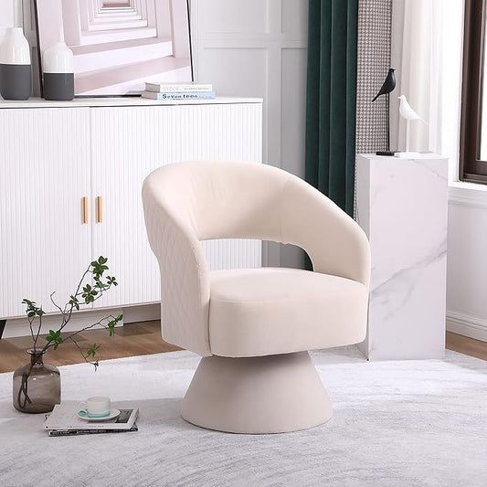 Swivel Accent Chair Armchair Round Barrel Chair in Fabric for Living Room Bedroom Beige