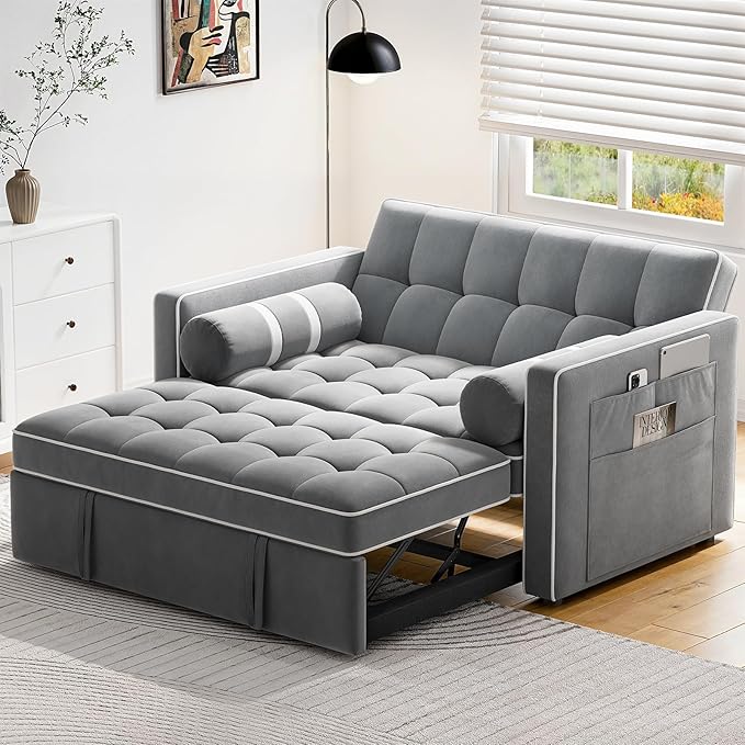 Pipishell 3 in 1 Convertible Sleeper Sofa BedPull Out Couch for Living Room with USB Ports &amp Side PocketsAdjustable BackrestVelvetLoveseat Sofa BedFuton CouchesBlack