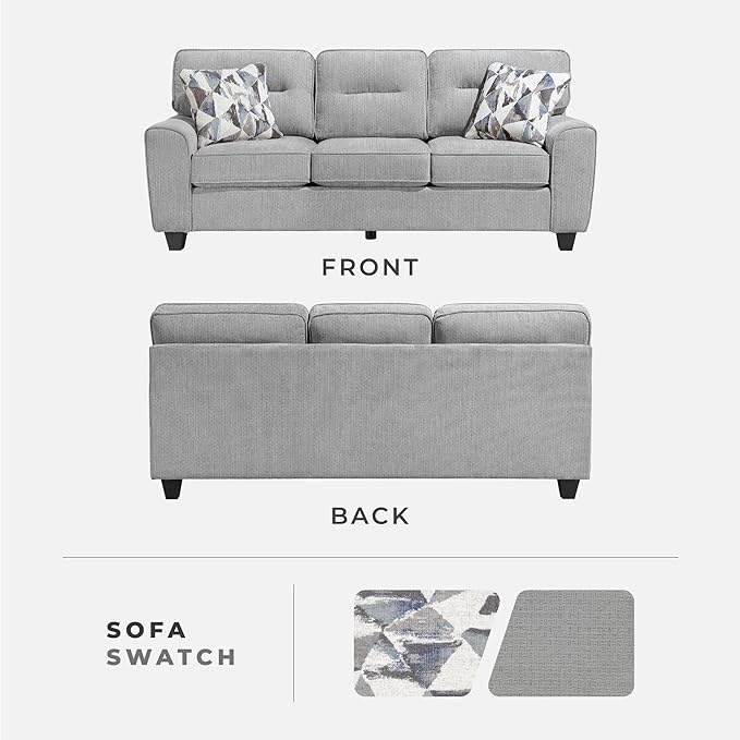 Lexicon Modern Sofa Chenille Sofa 2 Pillows Track Arm Reversible Cushions Removable Cushion Cover Easy Assembly Comfy Couch for Living Room/Office/Reading Spaces Gray
