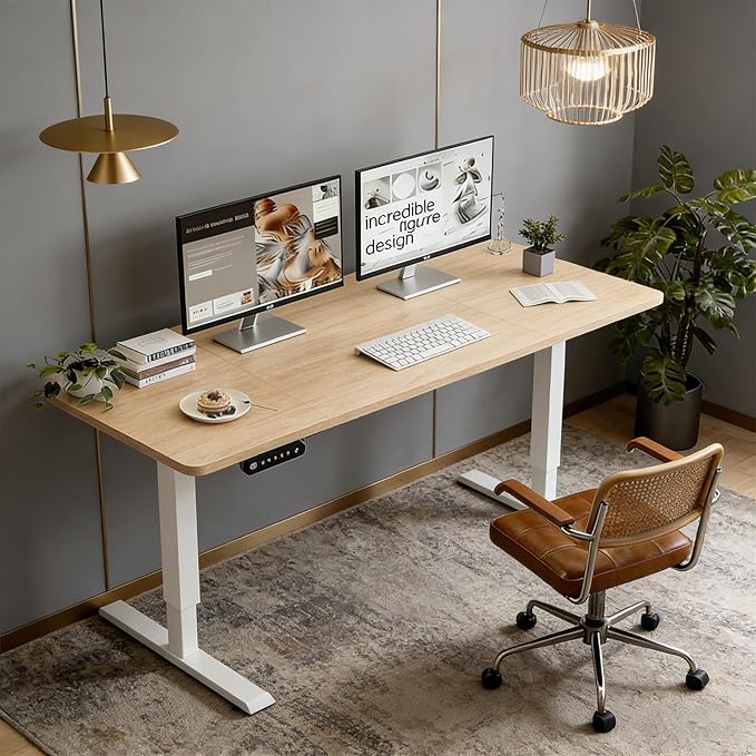 Electric Standing Desk 55 x 24 Inch Height Adjustable Desk Sit Stand Desk with Type-C Charging and Memory Preset Computer Desk for Home Office (Oak)