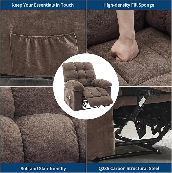 Massage &amp Heating Recliner Chair for Adults 150° Manual Oversized Recliner with Extra Wide Plush Seat Soft Overstuffed Chair for Living Room BedroomBrown