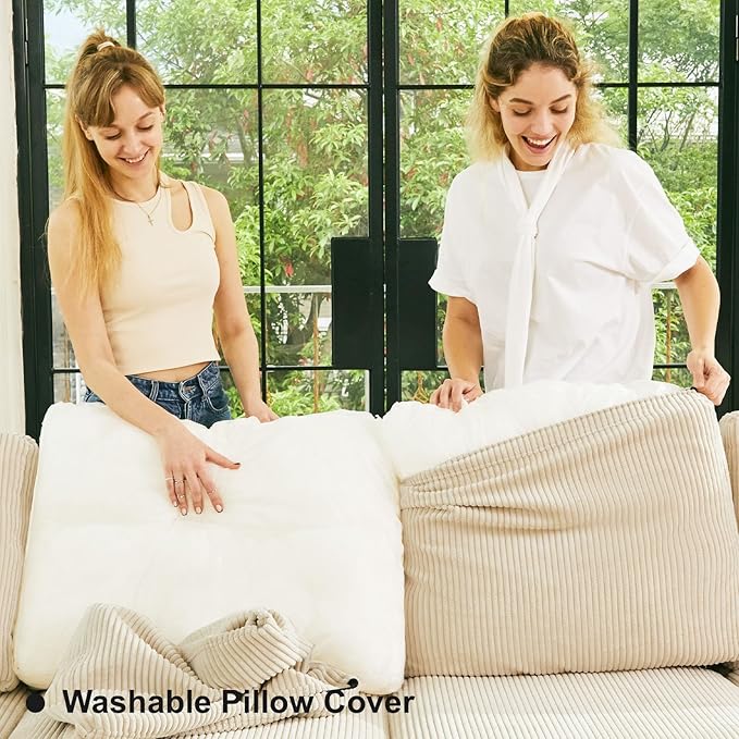 Belffin Corduroy Sectional Sleeper Sofa with Storage Ottoman Modular Luxury Sectional Sofa with Chaise Convertible Modern Sectional for Living Room Beige