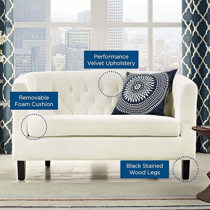 Modway Prospect Velvet Upholstered Contemporary Modern Loveseat In Ivory
