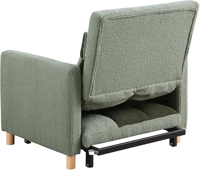 Sleeper Chair Pull Out Bed for Small Space Teddy Fabric Single Sofa Chair Bed with Adjustable Backrest
