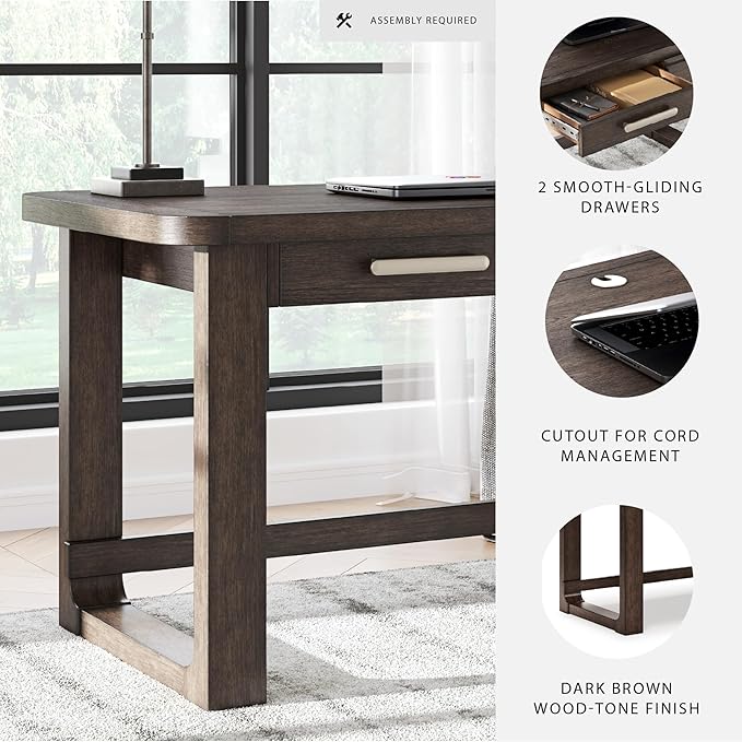 Signature Design by Ashley Breckington Contemporary 56 Home Office Computer Desk with 2 Drawers and Wire Management Dark Brown