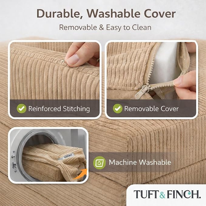 TUFT&ampFINCH 82 Folding Convertible Sofa Bed – 5 in 1 Modular Corduroy Boneless Couch for Living Room Pet-Friendly Cloud Couch Removable Washable Covers CertiPUR US Foam - Latte Brown