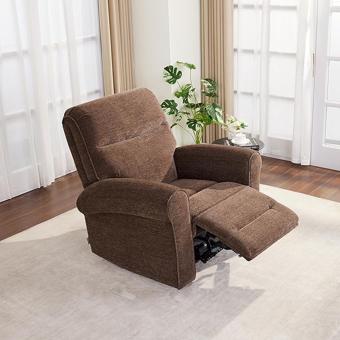MCombo Power Wall Hugger Recliner Chair for Small Space RV Living Room USB &amp USB-C Charging Ports Modern Rolled Arm Recliner PR630 (Dark Brown Medium)