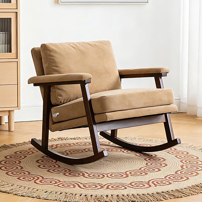 WakZero Accent Chair Comfy Rocking Nursery Armchair Glider Rocker Mid Century Modern Accent Chairs Upholstered for Living Room/Bedroom