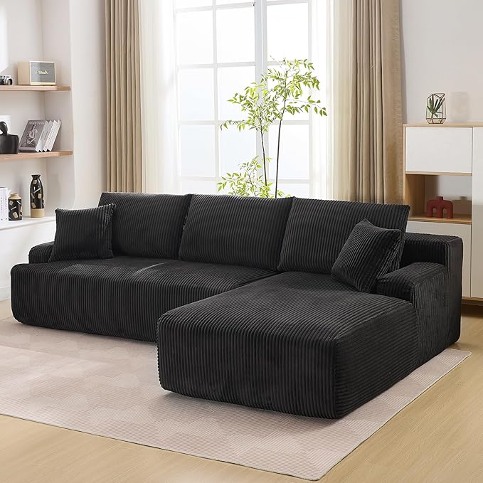 Sectional Cloud Boneless Couch 106 Modern Comfy L-Shape Corner No Assembly Required Convertible Compression Sleeper Modular Sofa with Corduroy Fabric Deep Seat Loveseat + Chaise for Living Room