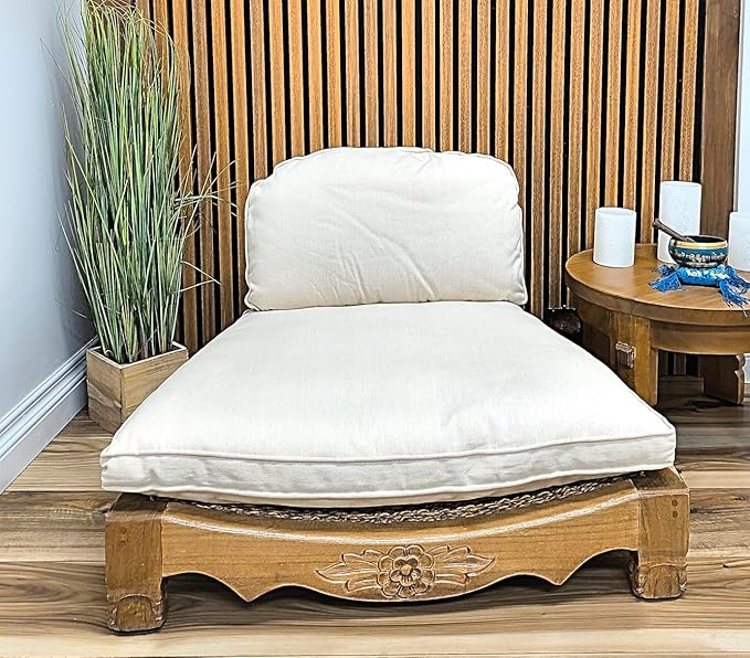 Handcrafted Wooden Meditation Chair with Woven Seagrass Seat 30 x 28 x 18 inches (Beige)