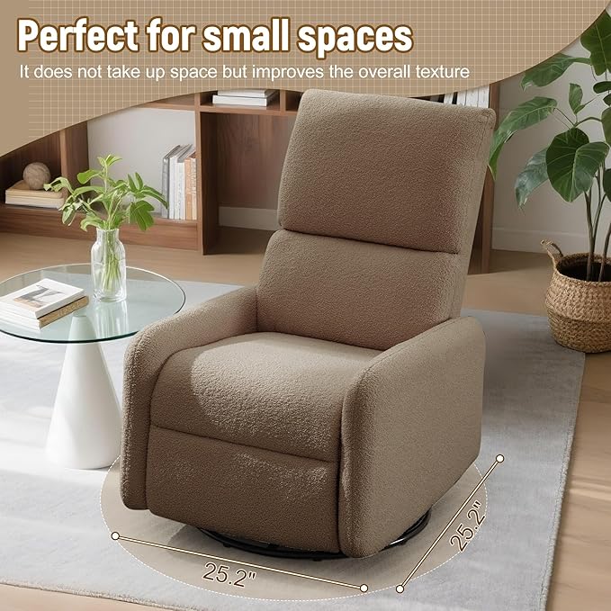 360° Rocking Chair Nursery Rocker Chair with Side Pockets Glider Nursing Chair with Steel Structure Base Small Chair for Small Spaces Sherpa Swivel Accent Chairs for Living Room Nursing