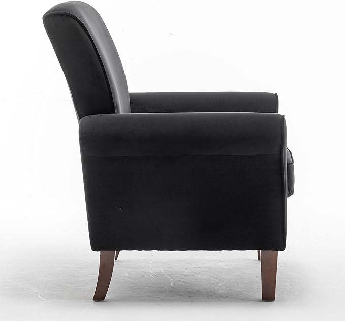 Classic Accent Armchair with Birch Wood Frame and Comfortable Rolled Armrests Arm Chairs for Living Room Bedroom and Office Decor Black