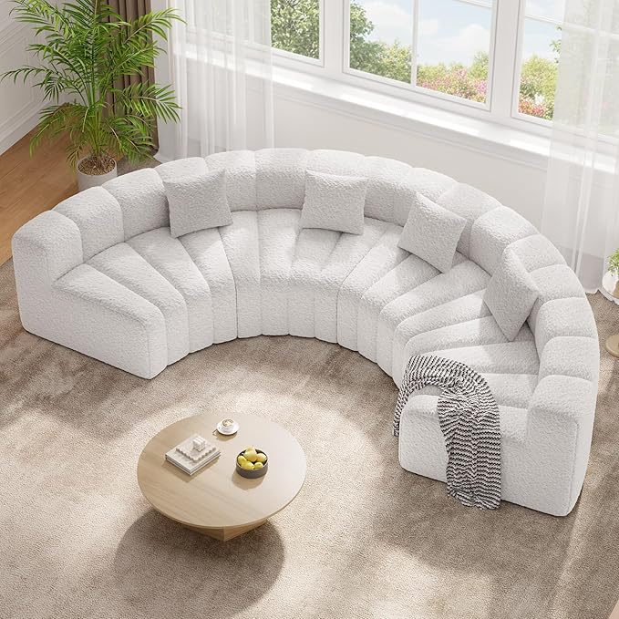 2PCS 1/8 Round Modular Sectional Sofa 2 Seater Modern Curved Cloud Couch Modules Convertible Boneless Couches for Living Room No Assembly Required White