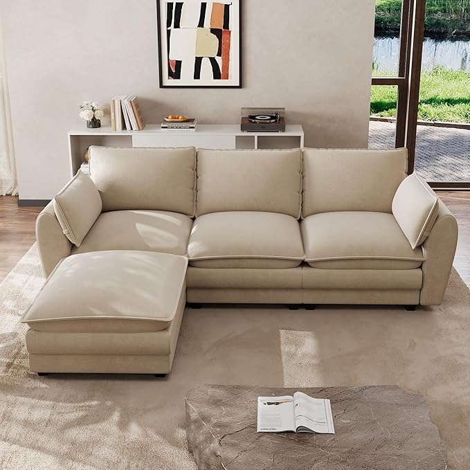 Oversized Modular Sectional Sofa103'' L Shaped Cloud Sectional Couches for Living Room Couch Sets for Living Room Deep Seat Sofa with Movable Ottoman (Light Brown)