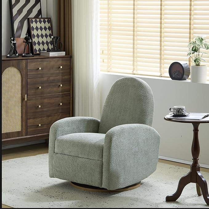 GDFStudio Swivel Glider Recliner Chair Nursery Rocker Recliner Chair with Boucle Upholstered High Back Single Seat Sofa Chair with Deep Seat Manual Nursing Reclining for Living Room Light Green