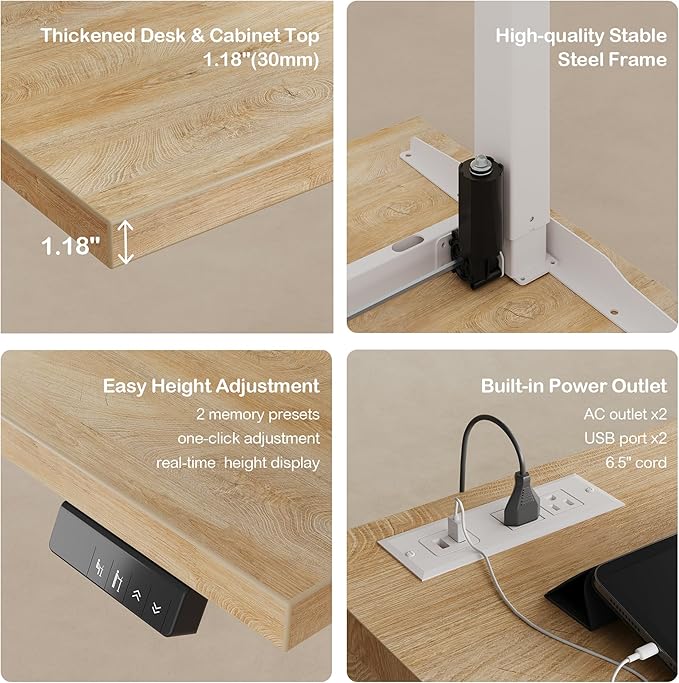 67 L-Shaped Electric Standing Desk with File Cabinet 1.18 Desktop Adjustable Height Executive Table Stand Up Desk with 3 Drawers Rolling Filing Cabinet for Home and Office Light Walnut