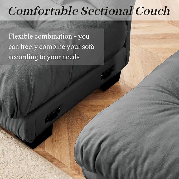 Modular Sectional Sofa for Living Room173 U-Shaped Comfy Couch with Ottoman Oversized 4 Seater Grey Sectional Couches with Pillows Fluffy Couch Set with Deep Seat