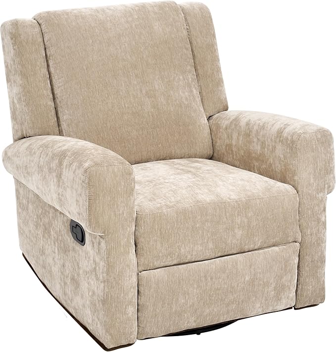 Merax Manual Recliner Chair with Swivel and Rocker 2-Position Chenille Recliner Sofa with Pull Handle Compact Recliner for Living Room Nursery Home Theater Brown