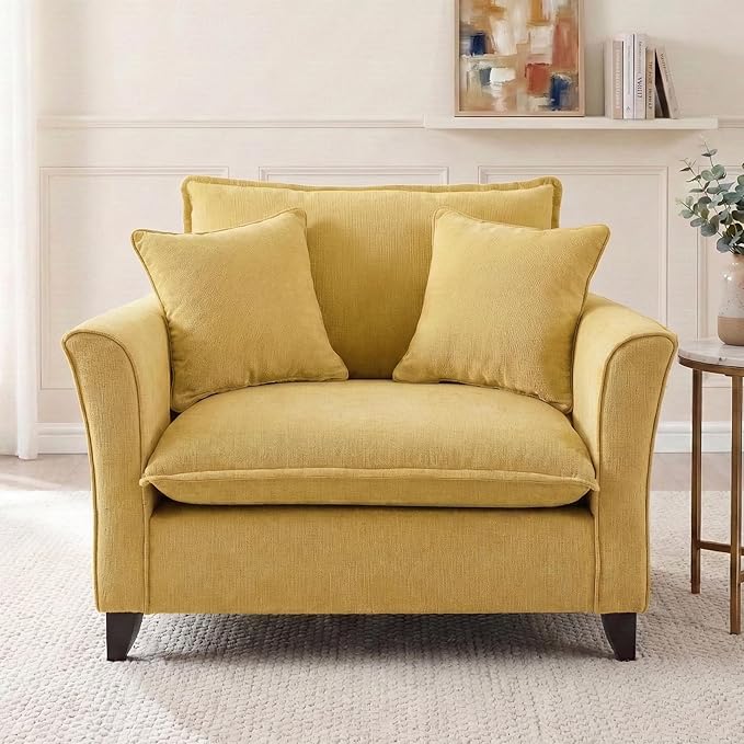 Merax Chenille Oversized Accent Chair - 46.9”W Big Comfy Reading Chair Modular Cloud Chair Cozy Armchair for Living Room Bedroom Kids Room Family Room Reading Nook Yellow