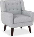 Accent Chairs Mid-Century Modern Upholstered Living Room Armchair Comfy Oversized Linen Fabric Single Reading Arm Chair with Tufted Back and Wood Legs for Bedroom Club (1 Light Grey)