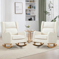 Nursery Rocking Chairs Rocking Chair Nursery for Mom Nursery Rocker with High Backrest and Solid Wood Legs Modern Wingback Accent Chair Set of 2 for Reading Living Room Bedroom Beige