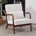 Mid Century Modern Accent Chair Upholstered Corduroy Armchair with Lumbar Pillow Solid Rubberwood Frame for Living Room Bedroom Waiting Room White