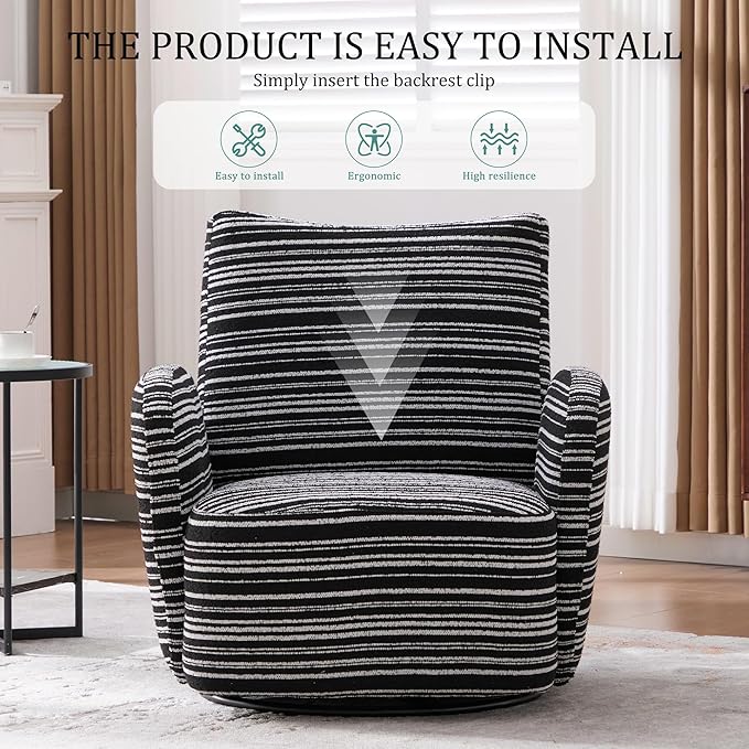 Modern Boucle Upholstered Accent Swivel Barrel ChairLeisure Club Lounge Chair with Sand-Rimmed Fabric and Metal Bracket for Living Room Bedroom Home Office (Black Boucle)