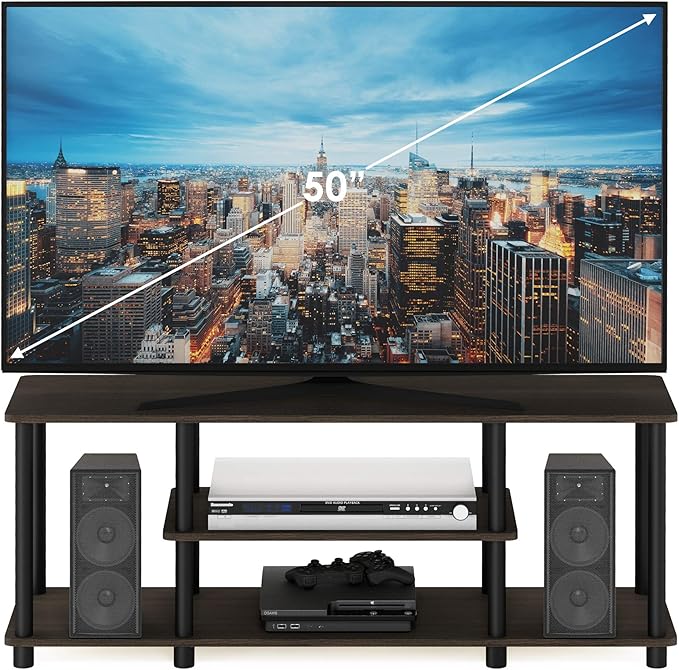 Furinno Turn-N-Tube No Tools 3D 3-Tier Entertainment TV Stand up to 50 inch TV Round Tubes Dark Brown / Black