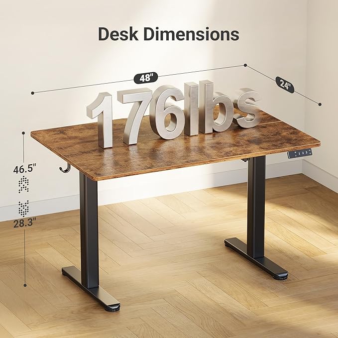 Claiks Electric Standing Desk Adjustable Height Stand up Desk 24x48 Inches Sit Stand Home Office Desk with Splice Board Black Frame/Rustic Brown Top