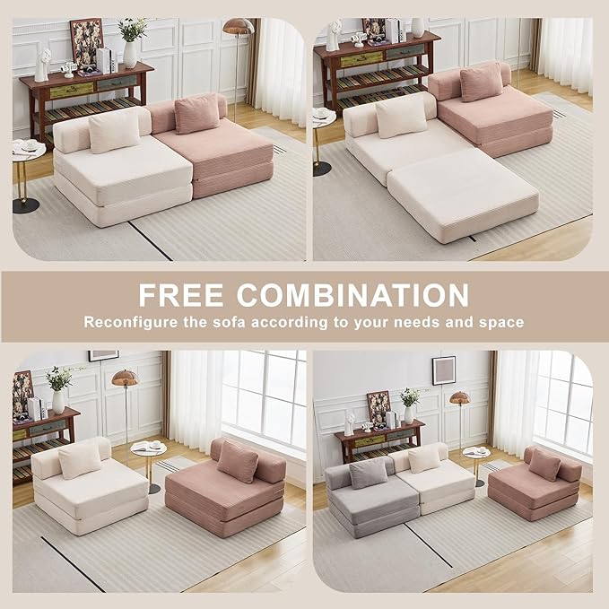 Folding Sofa Bed Convertible Sleeper Chair with Pillow Single Sofa with Back Support Portable Fold Out Chair Cloud Couch Bed Comfy Floor Sofa Lounge for Living Room Bedroom White