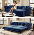 89 King Size Sleeper Sofa Bed 3-in-1 Convertible Pull Out Chesterfield Sleeper Couch with Ottoman Oversized Velvet Button Tufted L Shaped Sofa for Living Room Small Spaces Blue