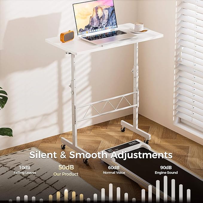 COMHOMA Small Standing Desk Adjustable Height &amp Tiltable Tabletop Mobile Stand Up Desk for Laptop Portable Computer Table for Home Office Work and Walking Pad Treadmill Height 30.7-46.4 Whit
