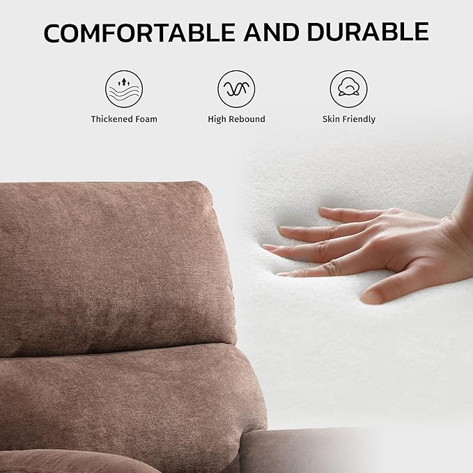 EBELLO Power Recliner Chair Electric Recliner Breathable Fabric Single Overstuffed Recliner Sofa with USB Charge Port for Elderly Living Room Bedroom Brown