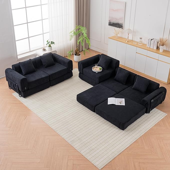 GNIXUU 71.3 Convertible Sleeper Sofa Bed Modern Convertible Boneless Couch with Foldable/Pull Out Bed Modular Loveseat Futon Couch with Pillows &amp Storage Pocket for Living Room &amp Bedroom B