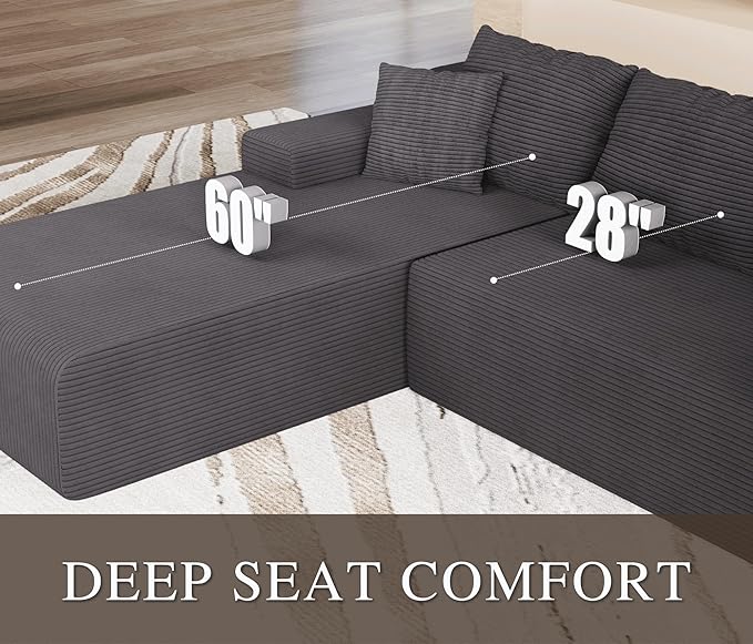 105 Convertible Sectional Couch with L-Shape Chaise Modern Modular Sofa with Deep Seat 3-Seater Comfy Cloud Couches for Living Room Bedroom No Assembly Required Dark Grey