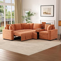 120.5 L-Shaped Convertible Sofa Bed with Pull-Out Bed Chenille Modular Sectional Sofa Reversible Sleeper with Cup Holders and Ample Storage Space for Living Room (Orange-120.5D)