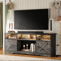 Casaottima TV Stand for 65 Inch TV Farmhouse Entertainment Center with Power Outlet &amp LED Light and Storage Cabinets Console Table and Media Furniture for Living Room Bedroom Dark Oak