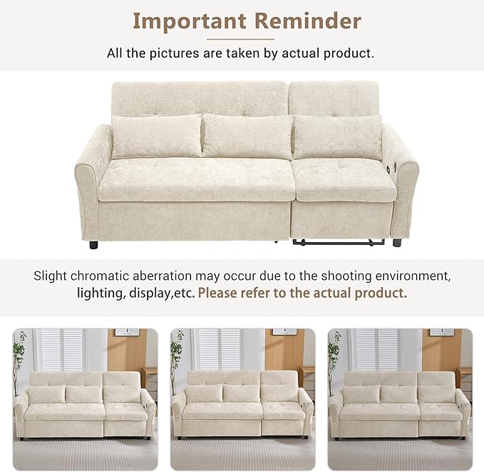 Merax 2-in-1 Convertible Sofa Bed &amp Recliner Sofa 82 3-Seater Sofa Pull-Out Sleeper Sofa 3 Level Adjustable Backrest Reversible Left/Right with USB Charging Ports Easy to Assemble (Beige)