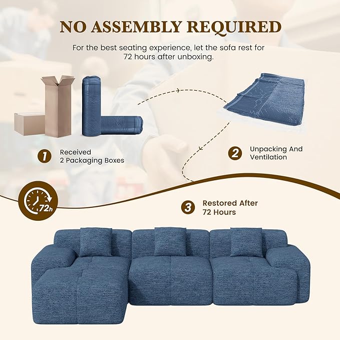 122 L Shaped Convertible Modular Couch Cloud Couch Sectional with Ottoman 4-Seater Chenille Boneless Couches for Living Room Apartment No Assembly Blue 1PCS