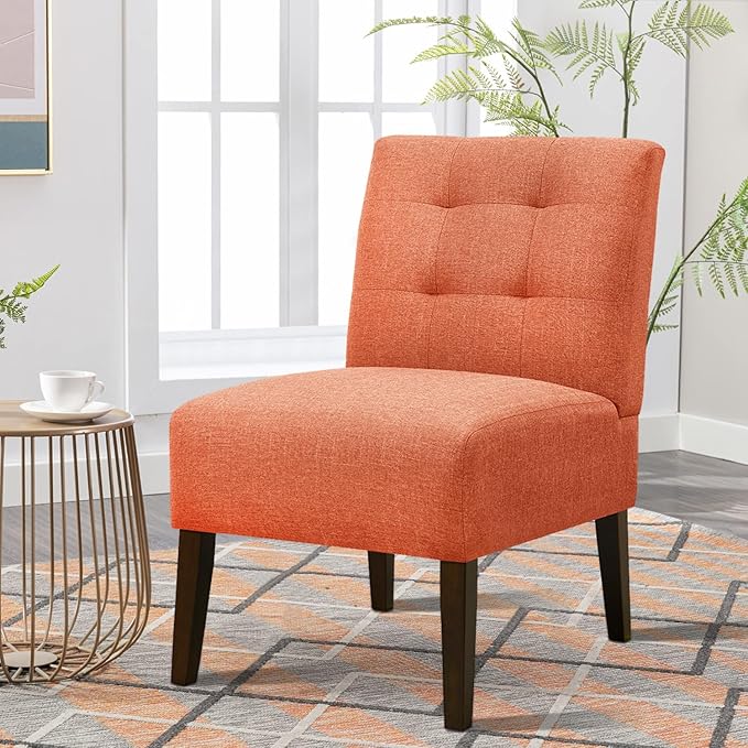 Accent Chair for Living Room Modern Comfy Chair with Solid Wood Frame Small Cozy Chair for Bedroom Office Reading Corner (Orange-2)