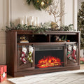 YESHOMY Fireplace TV Stand for Television up to 65+ Inch with Storage and Farmhouse Sliding Barn Doors Entertainment Center with Cabinet and Shelves Media Console for Living Room Dark Brown