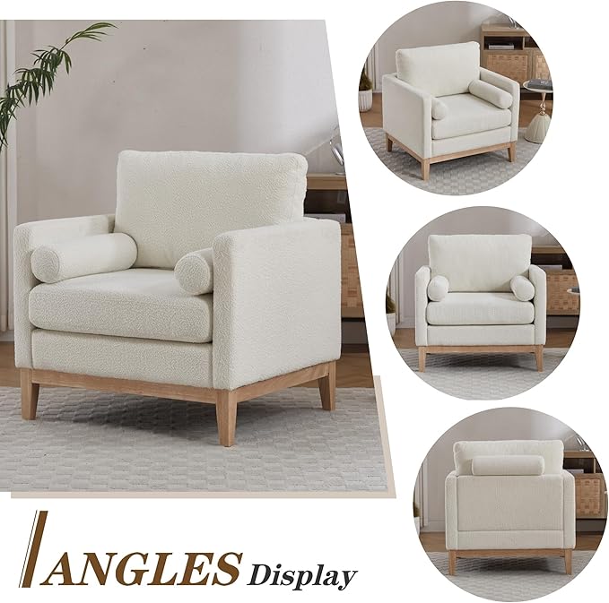 Mlmh &amp Kngwa 35.43 W Modern Accent Chair for Bedroom Upholstered Accent Chairs Single Sofa Chair with Natural Wood Legs Comfy Armchair for Living Room Office Ivory